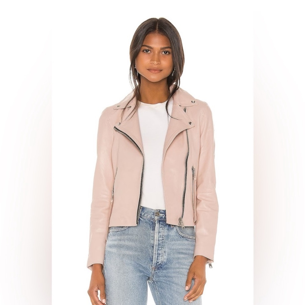 ALLSAINTS Dalby Leather Biker Jacket in Nude Pink, Size 4 US